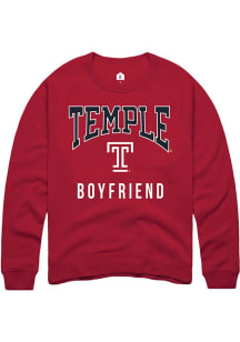 Rally Temple Owls Mens Cardinal Boyfriend Long Sleeve Crew Sweatshirt