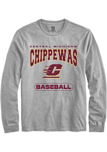 Summit Sportswear Central Michigan Chippewas Grey Baseball Long Sleeve T Shirt