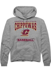 Summit Sportswear Central Michigan Chippewas Mens Grey Baseball Long Sleeve Hoodie