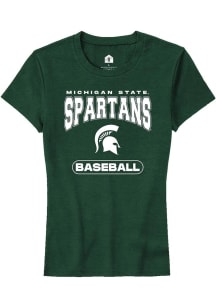 Michigan State Spartans Green Rally Baseball Short Sleeve T-Shirt