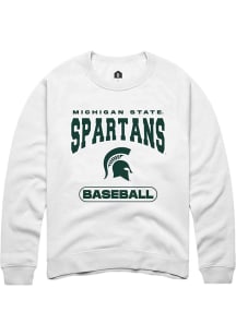 Mens Michigan State Spartans White Rally Baseball Crew Sweatshirt