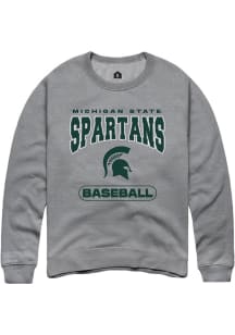 Mens Michigan State Spartans Grey Rally Baseball Crew Sweatshirt