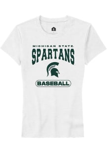 Michigan State Spartans White Rally Baseball Short Sleeve T-Shirt