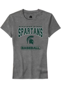 Michigan State Spartans Grey Rally Baseball Short Sleeve T-Shirt