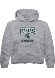 Youth Michigan State Spartans Grey Rally Baseball Long Sleeve Hooded Sweatshirt