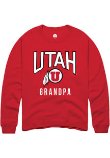 Rally Utah Utes Mens Red Grandpa Long Sleeve Crew Sweatshirt