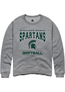 Mens Michigan State Spartans Grey Rally Softball Crew Sweatshirt