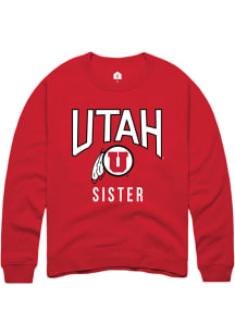 Rally Utah Utes Mens Red Sister Long Sleeve Crew Sweatshirt