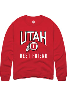 Rally Utah Utes Mens Red Best Friend Long Sleeve Crew Sweatshirt