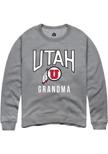 Rally Utah Utes Mens Grey Grandma Long Sleeve Crew Sweatshirt