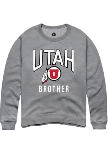 Rally Utah Utes Mens Grey Brother Long Sleeve Crew Sweatshirt