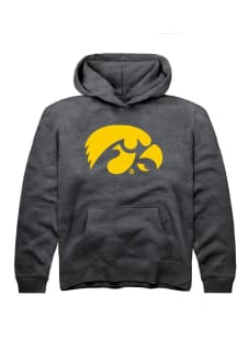 Youth Iowa Hawkeyes Charcoal Rally Primary Logo Long Sleeve Hooded Sweatshirt