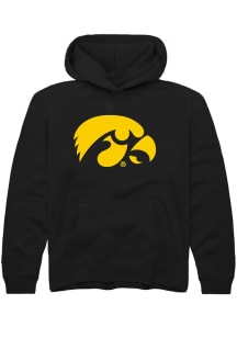 Youth Iowa Hawkeyes Black Rally Primary Logo Long Sleeve Hooded Sweatshirt