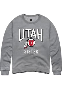 Rally Utah Utes Mens Grey Sister Long Sleeve Crew Sweatshirt