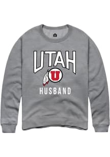 Rally Utah Utes Mens Grey Husband Long Sleeve Crew Sweatshirt