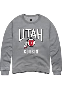 Rally Utah Utes Mens Grey Cousin Long Sleeve Crew Sweatshirt