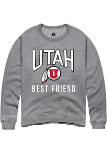 Rally Utah Utes Mens Grey Best Friend Long Sleeve Crew Sweatshirt