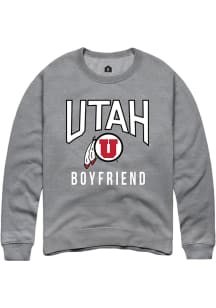 Rally Utah Utes Mens Grey Boyfriend Long Sleeve Crew Sweatshirt