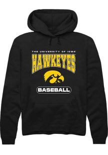 Mens Iowa Hawkeyes Black Rally Baseball Hooded Sweatshirt