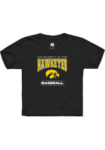 Youth Iowa Hawkeyes Black Rally Baseball Short Sleeve T-Shirt