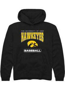 Youth Iowa Hawkeyes Black Rally Baseball Long Sleeve Hooded Sweatshirt