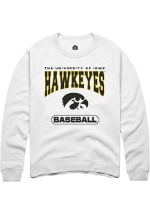 Mens Iowa Hawkeyes White Rally Baseball Crew Sweatshirt