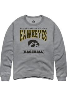 Mens Iowa Hawkeyes Grey Rally Baseball Crew Sweatshirt