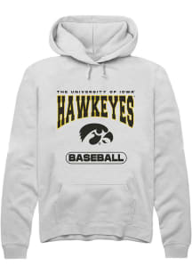 Mens Iowa Hawkeyes White Rally Baseball Hooded Sweatshirt