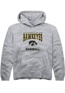 Youth Iowa Hawkeyes Grey Rally Baseball Long Sleeve Hooded Sweatshirt