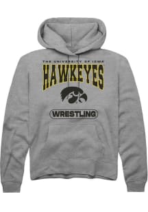 Mens Iowa Hawkeyes Grey Rally Wrestling Hooded Sweatshirt