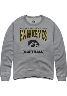 Mens Iowa Hawkeyes Grey Rally Softball Crew Sweatshirt