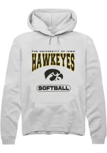 Mens Iowa Hawkeyes White Rally Softball Hooded Sweatshirt