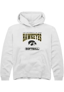 Youth Iowa Hawkeyes White Rally Softball Long Sleeve Hooded Sweatshirt