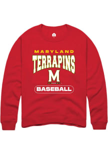 Mens Maryland Terrapins Red Rally Baseball Crew Sweatshirt