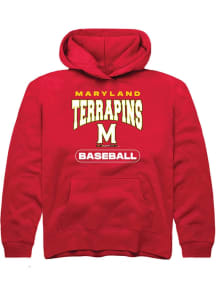 Youth Maryland Terrapins Red Rally Baseball Long Sleeve Hooded Sweatshirt