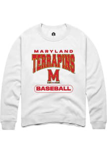 Mens Maryland Terrapins White Rally Baseball Crew Sweatshirt