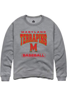 Mens Maryland Terrapins Grey Rally Baseball Crew Sweatshirt