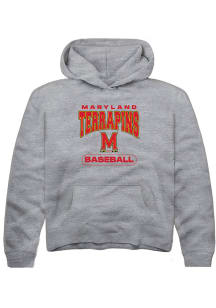 Youth Maryland Terrapins Grey Rally Baseball Long Sleeve Hooded Sweatshirt