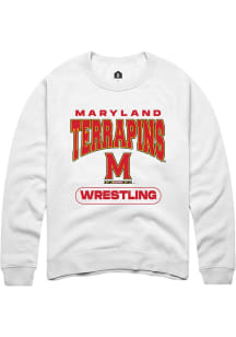 Mens Maryland Terrapins White Rally Wrestling Crew Sweatshirt