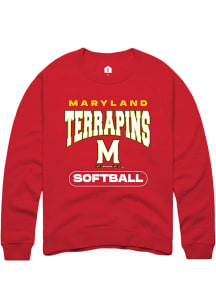 Mens Maryland Terrapins Red Rally Softball Crew Sweatshirt