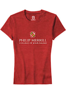Summit Sportswear Maryland Terrapins Womens Red Philip Merrill College of Journalism Short Sleeve..