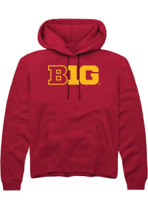 Rally Big Ten Mens Cardinal Primary Logo Long Sleeve Hoodie