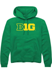 Rally Big Ten Mens Green Primary Logo Design Long Sleeve Hoodie