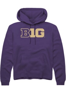 Rally Big Ten Mens Purple Primary Logo Design Long Sleeve Hoodie