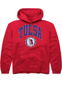 Youth Tulsa Golden Hurricane Red Rally Arch Seal Long Sleeve Hooded Sweatshirt