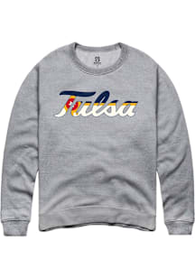 Summit Sportswear Tulsa Golden Hurricane Mens Grey City Flag Long Sleeve Crew Sweatshirt