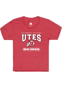 Rally Utah Utes Youth Red Skiing Short Sleeve T-Shirt