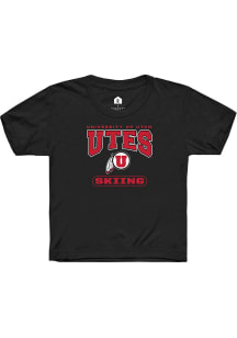 Rally Utah Utes Youth Black Skiing Short Sleeve T-Shirt