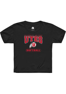 Rally Utah Utes Youth Black Softball Short Sleeve T-Shirt