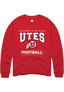 Rally Utah Utes Mens Red Football Long Sleeve Crew Sweatshirt